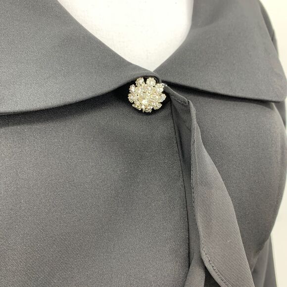 LT LanTing Bride Blazer Womens 6 Black Cascading Ruffle Front Peplum Hem Padded - Picture 4 of 15